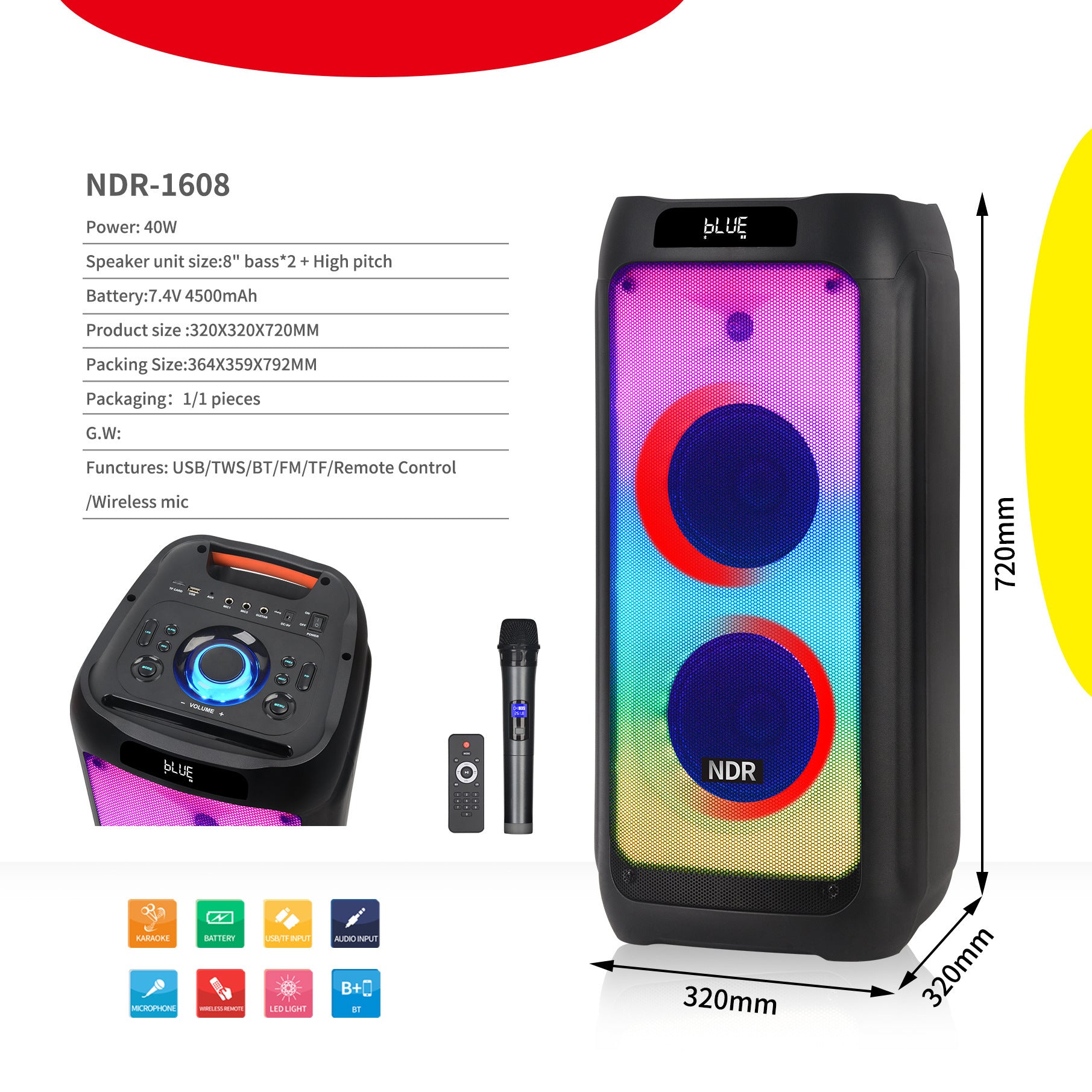 Cassa Bluetooth Portatile 8" - Suono Potente 360°